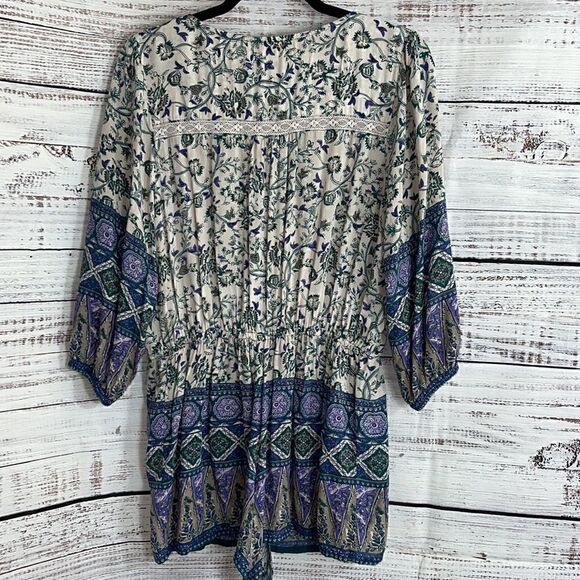 Brigitte Bailey Romper Womens size Small paisley Boho button Up Tassel Floral - Picture 7 of 14